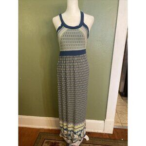 Athleta Women Dress Sz S Blue Pink Maxi Sleeveless Long Floral Modal Blend